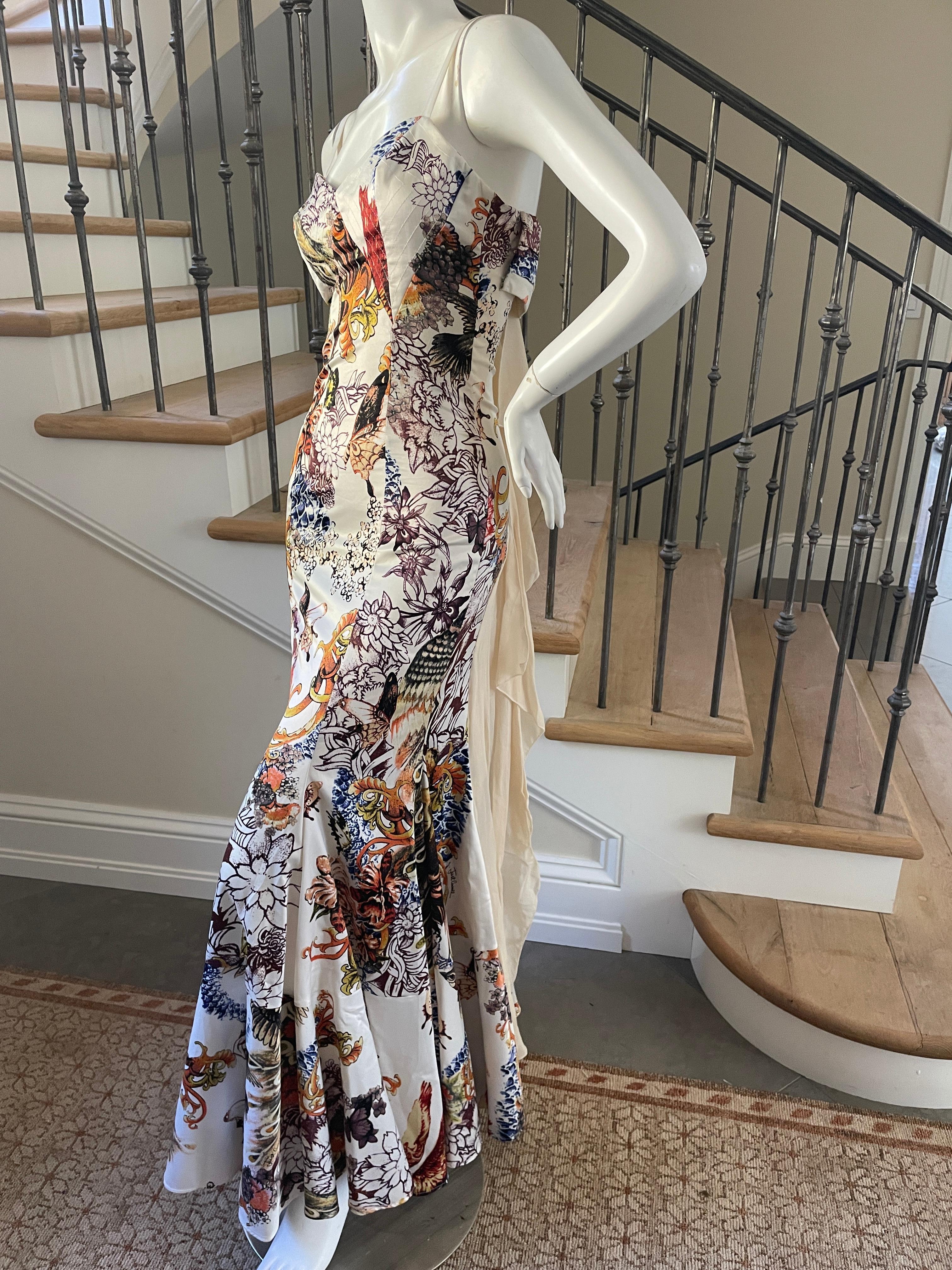 Just Cavalli Floral Print Dress w Chiffon Flounce Back by Roberto Cavalli For Sale 3