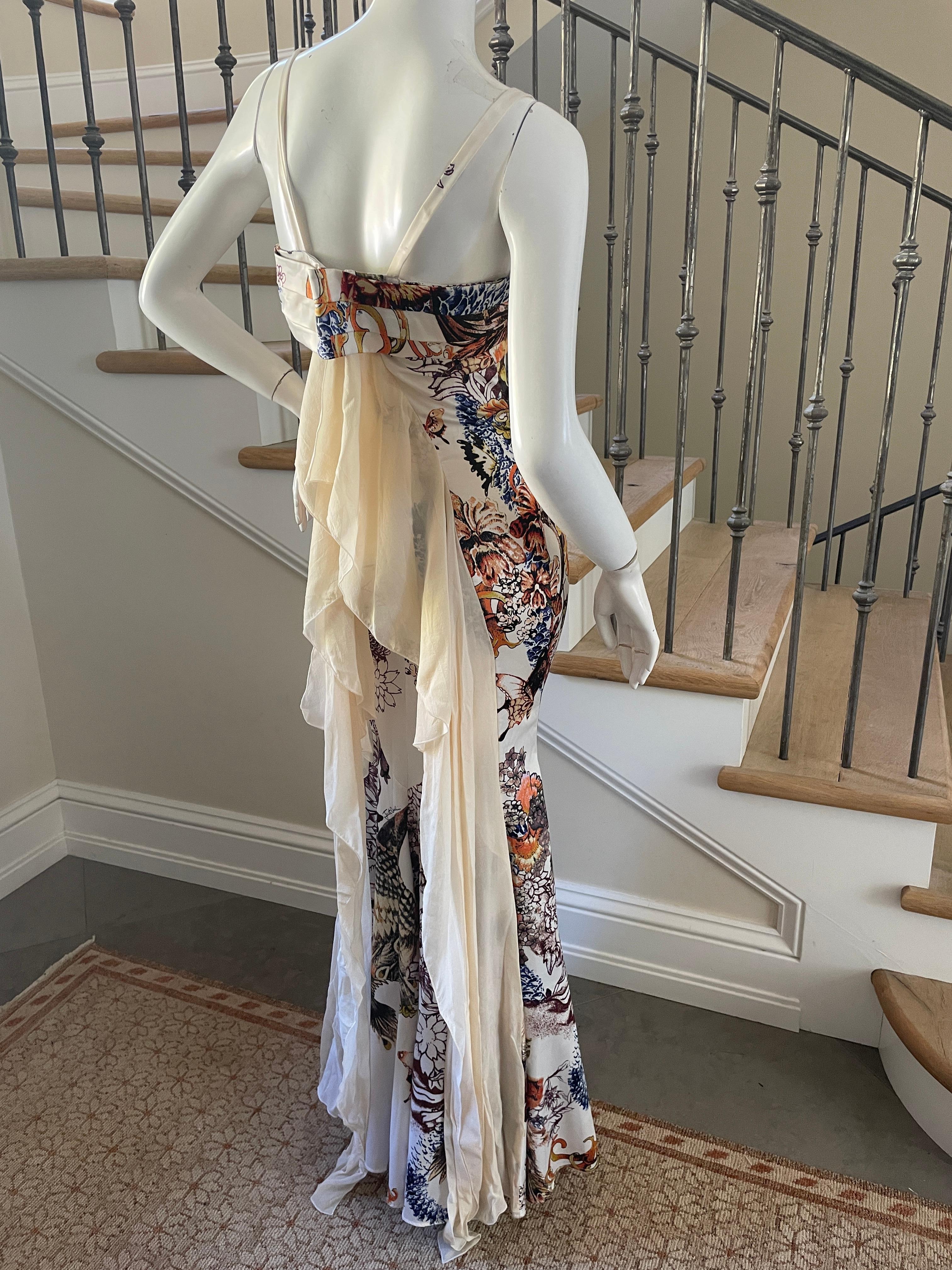 Just Cavalli Floral Print Dress w Chiffon Flounce Back by Roberto Cavalli For Sale 4