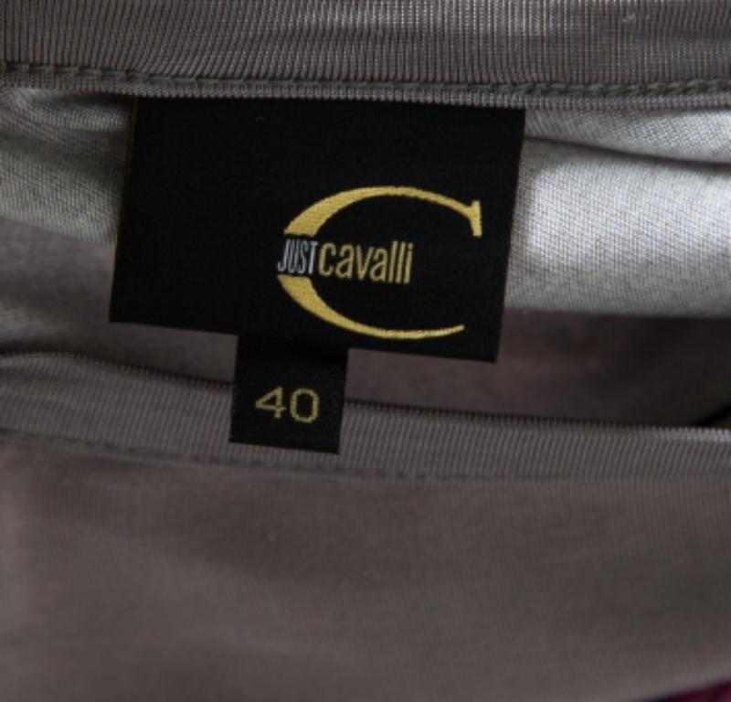 Gris Just Cavalli - Top à manches longues froncées imprimé d'animaux gris et roses S en vente