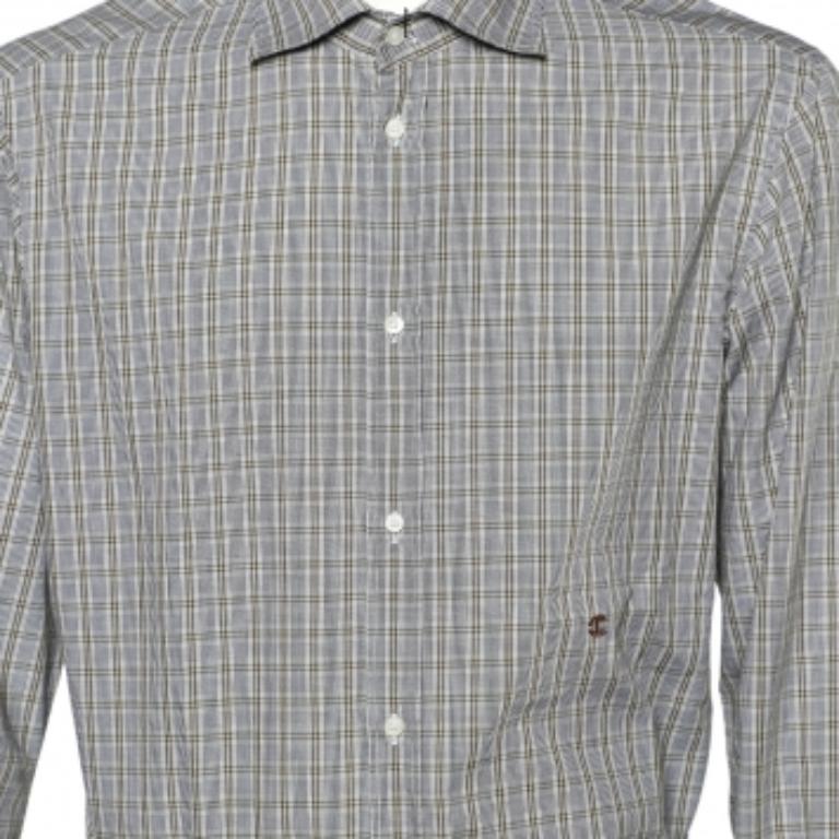 Just Cavalli Camisa gris a cuadros de algodón con botones 3XL Gris en venta