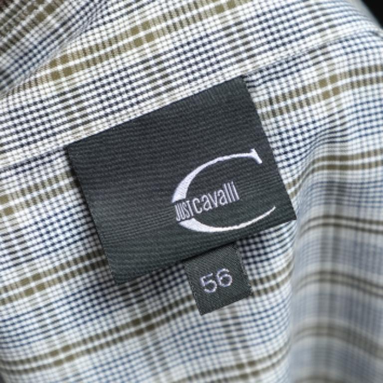 De los hombres Just Cavalli Camisa gris a cuadros de algodón con botones 3XL en venta