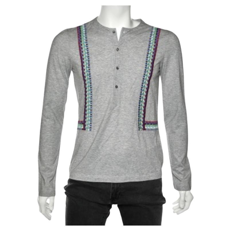 Just Cavalli - Maglietta a maniche lunghe in cotone grigio con ricami dettagliati M. T. I.