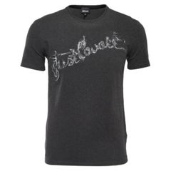 Just Cavalli - Maglietta a mezza manica in cotone con stampa del logo in grigio - M. T. I.