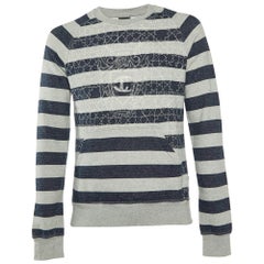 Just Cavalli Grau gestreiftes, Logo-besticktes Sweatshirt aus Baumwolle XL