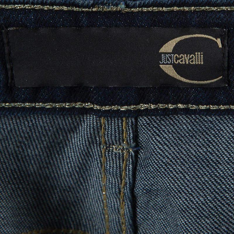 Just Cavalli Indigo Dark Wash Denim Studded Skinny Jeans S In Good Condition For Sale In Dubai, Al Qouz 2