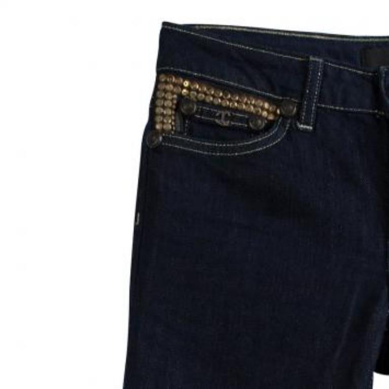 Just Cavalli - Jean skinny délavé indigo foncé clouté S Bon état - En vente à Dubai, Al Qouz 2