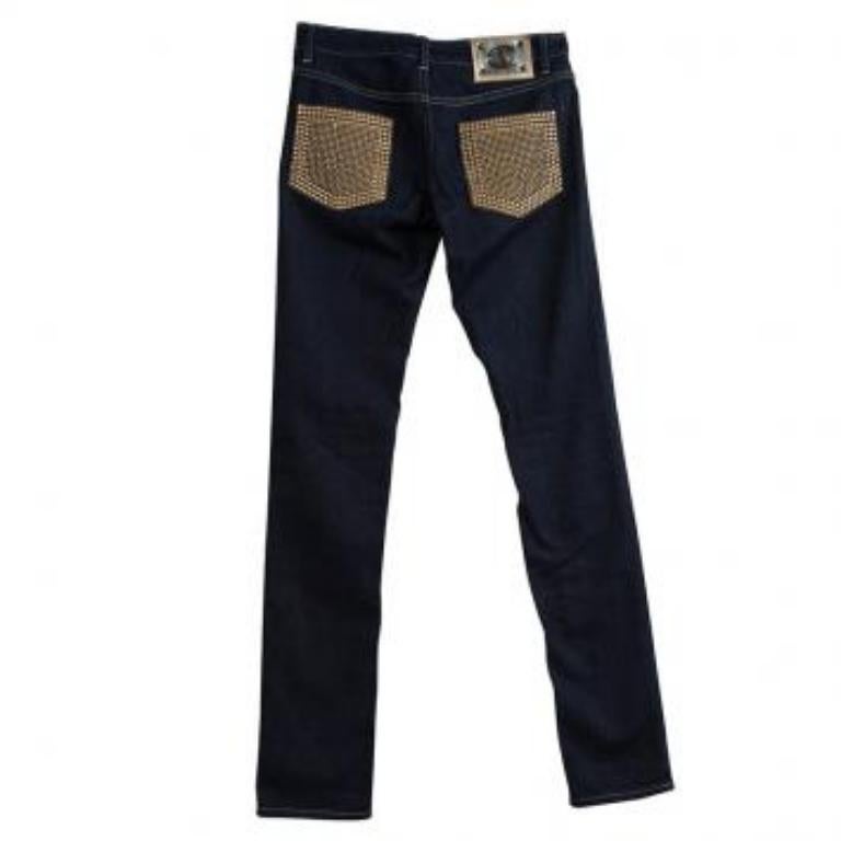 Just Cavalli - Jean skinny délavé indigo foncé clouté S en vente 1