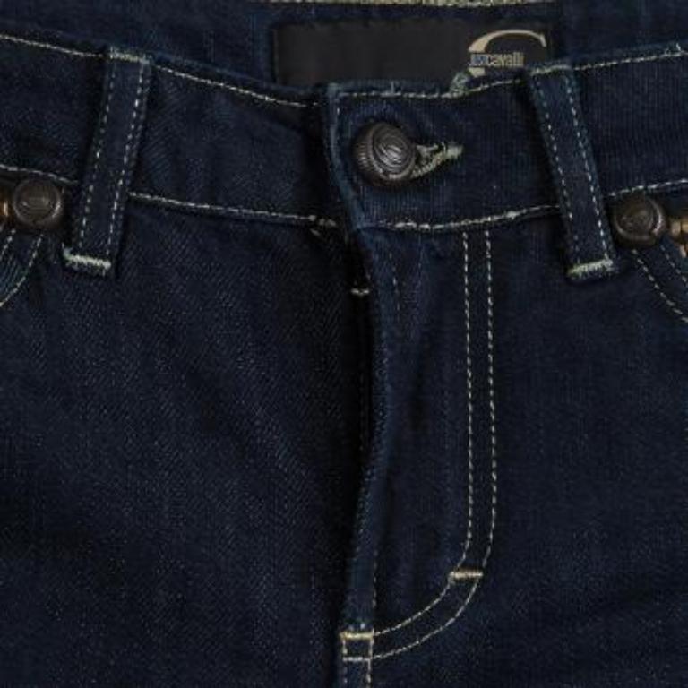 Just Cavalli - Jean skinny délavé indigo foncé clouté S en vente 3