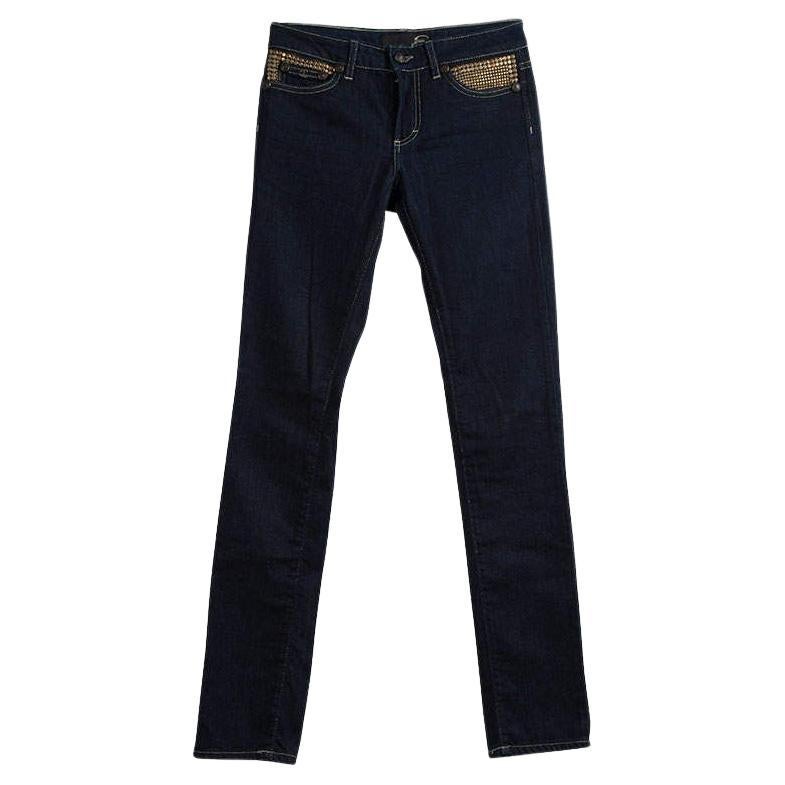 Just Cavalli Indigo Dark Wash Denim Studded Skinny Jeans S For Sale