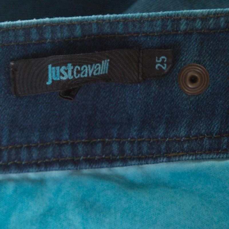 Blue Just Cavalli Indigo Pigment Overdyed Denim Zipper Detail Tapered Jeans S