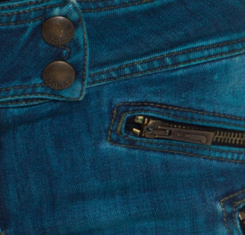 Just Cavalli, jean délavé indigo avec fermeture éclair S Pour femmes en vente