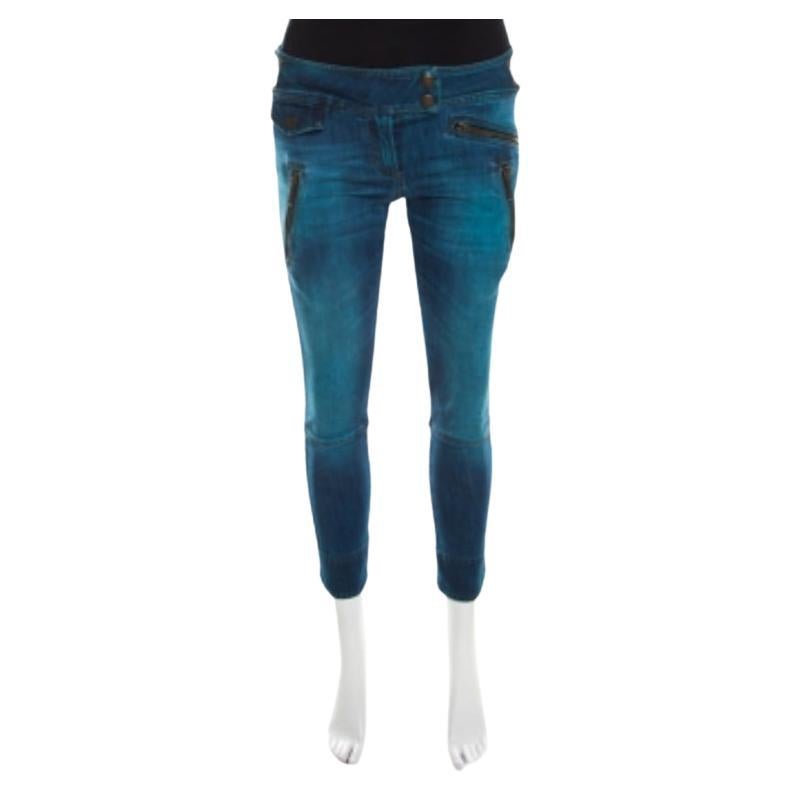 Just Cavalli, jean délavé indigo avec fermeture éclair S en vente