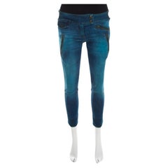 Just Cavalli Indigo Pigment Overdyed Denim Zipper Detail Tapered Jeans S