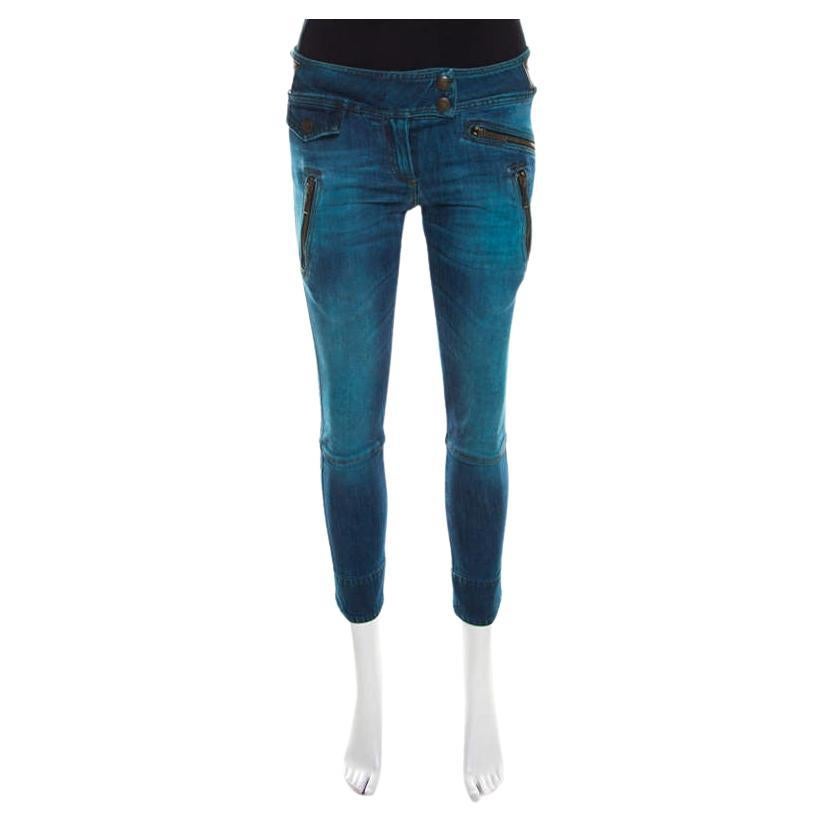 Just Cavalli Indigo Pigment Overdyed Denim Zipper Detail Tapered Jeans S For Sale