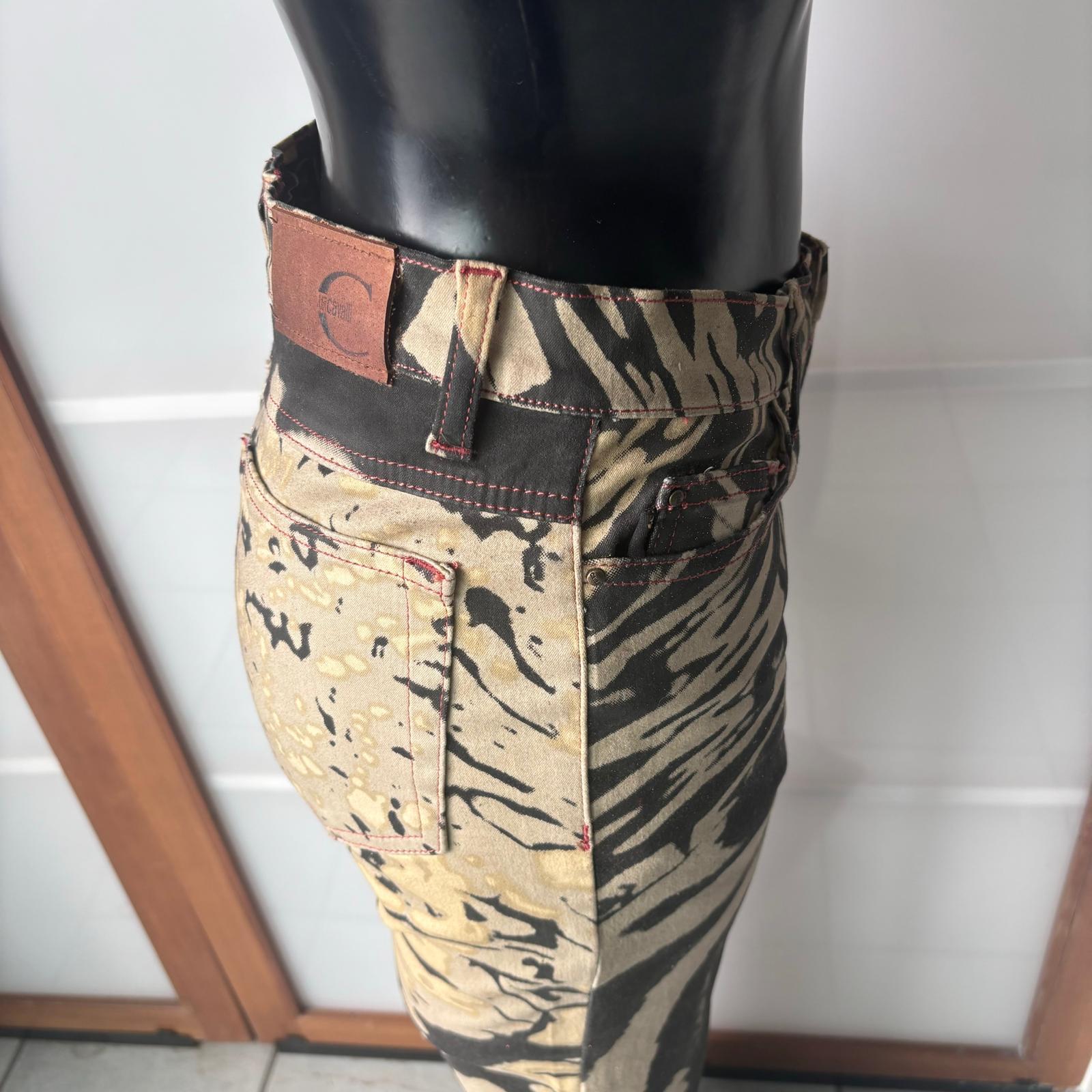 Just Cavalli beige and black animal print bootcut jeans, IT 42, 2000s For Sale 7
