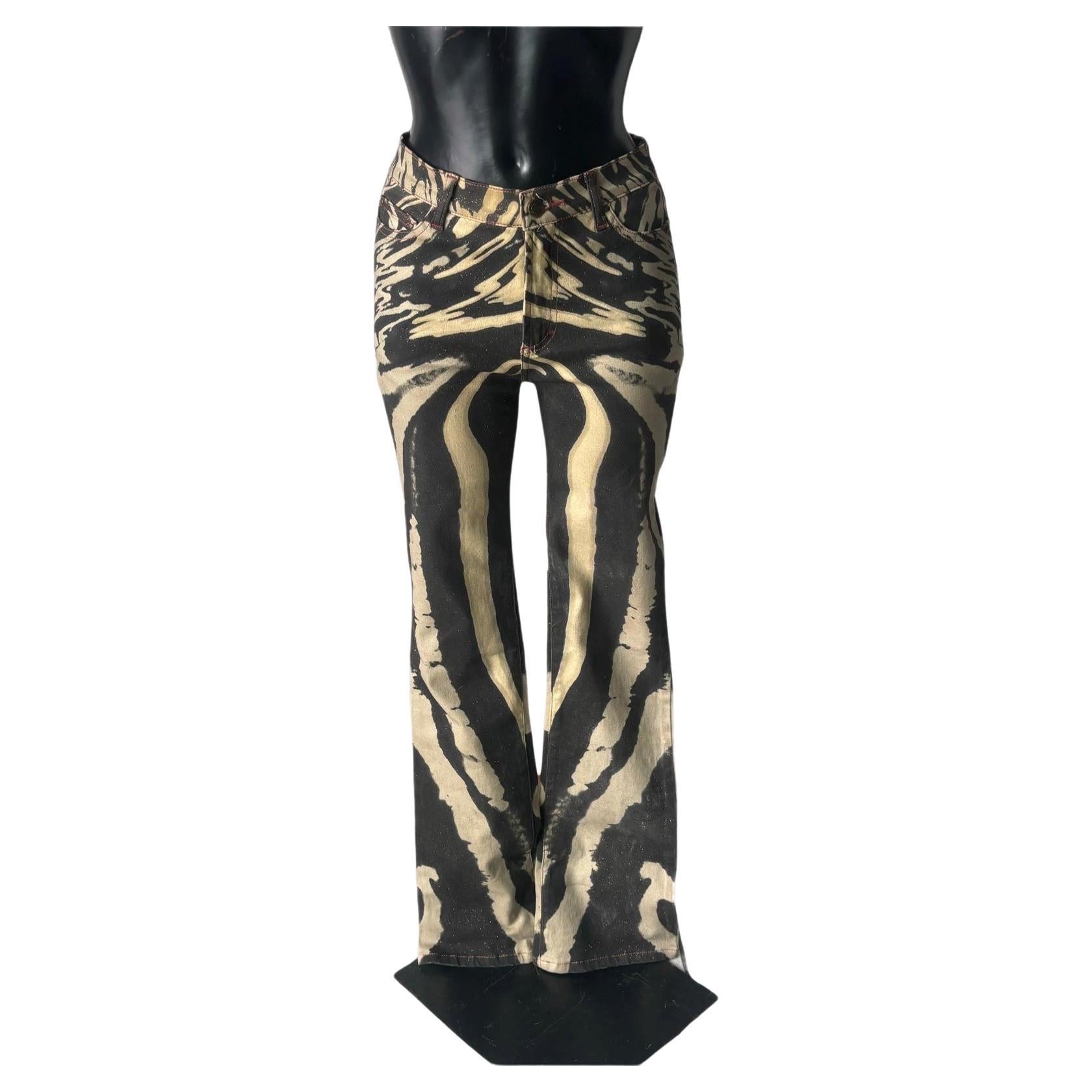 Just Cavalli beige and black animal print bootcut jeans, IT 42, 2000s For Sale