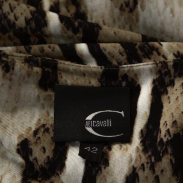 Just Cavalli Khaki Snake Print Jersey Draped Asymmetrical Top M In Good Condition For Sale In Dubai, Al Qouz 2