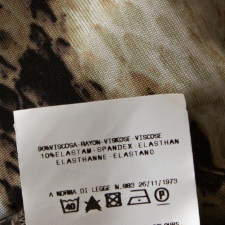 Women's Just Cavalli Khaki Snake Print Jersey Draped Asymmetrical Top M For Sale