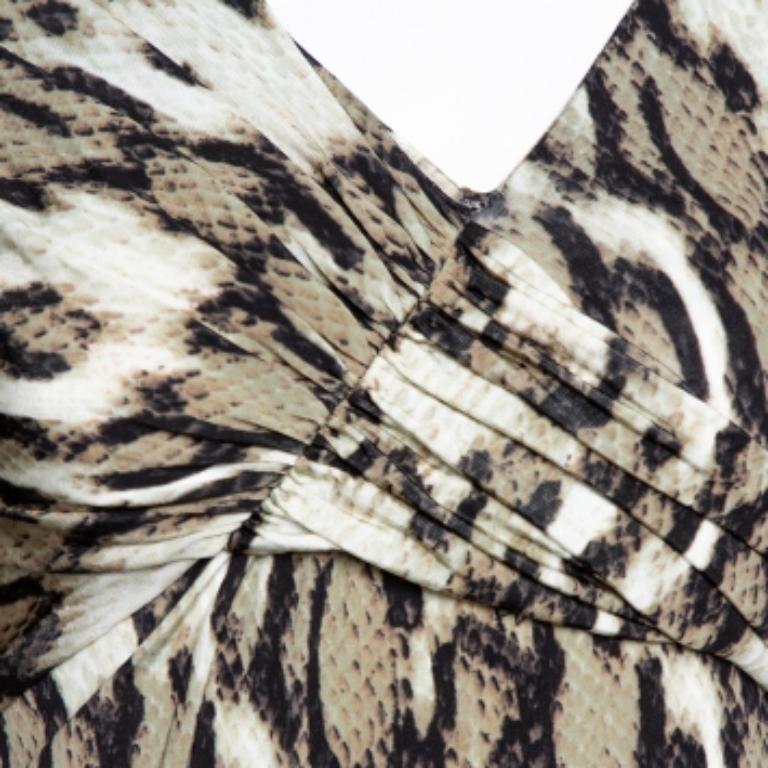 Just Cavalli Khaki Snake Print Jersey Draped Asymmetrical Top M For Sale 1