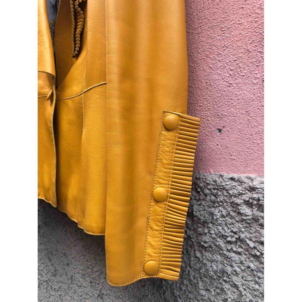 Just Cavalli Leather Biker Jacket in Yellow In Good Condition In Carnate, IT
