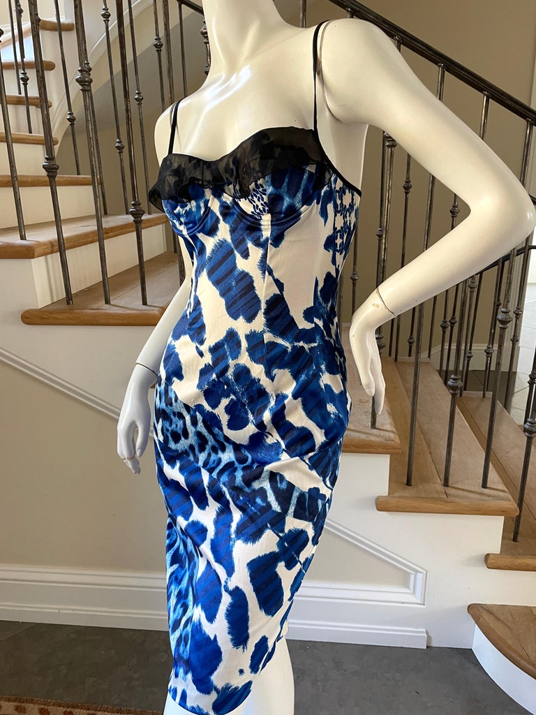 just cavalli blue dress JUST CAVALLI Women's long blue dress with pattern main image 0