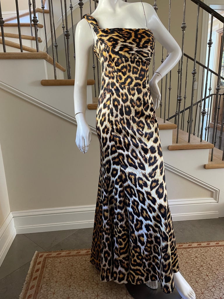 Just Cavalli Leopard Print One Shoulder Evening Dress by Roberto Cavalli  For Sale at 1stDibs