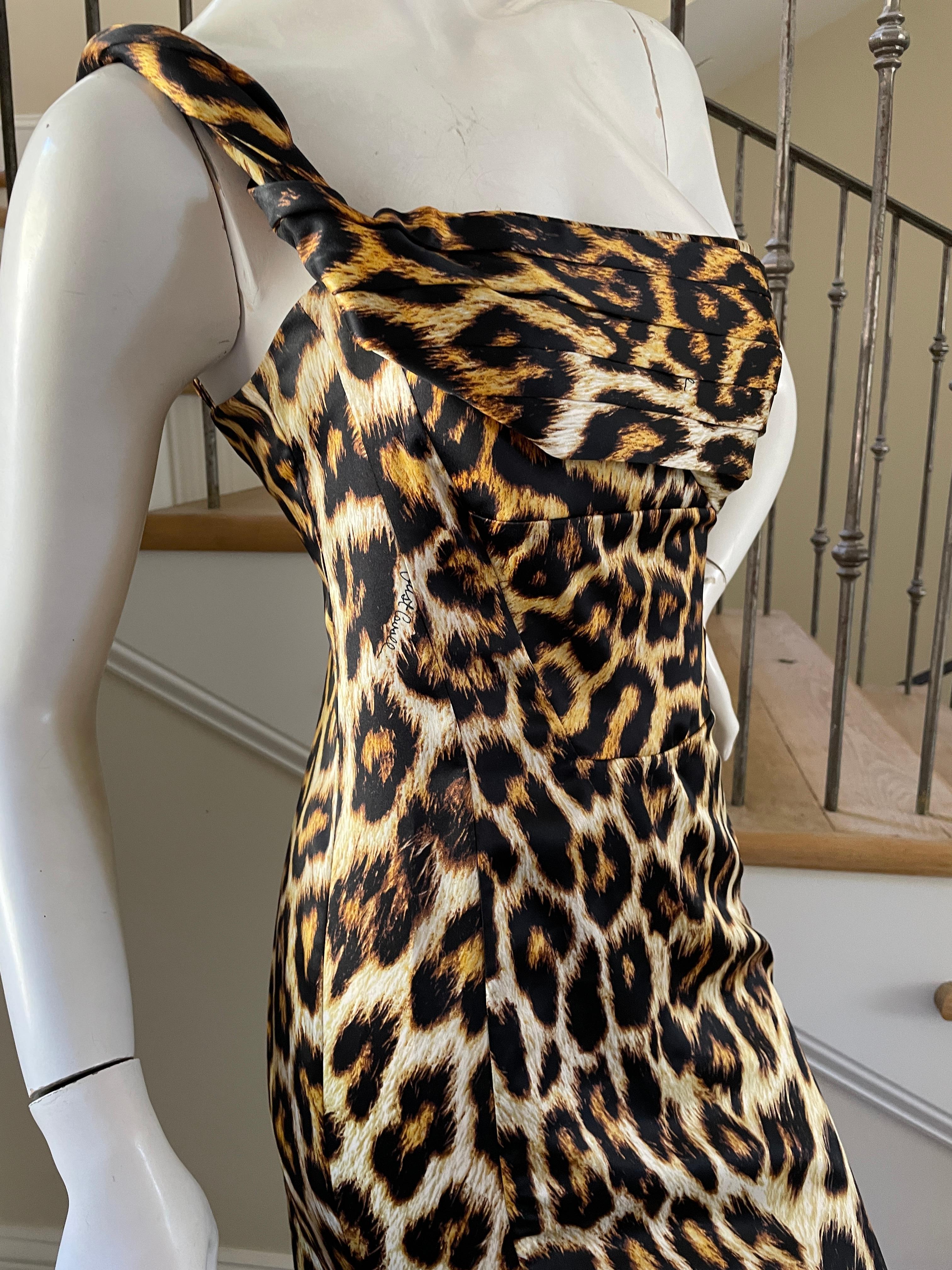 Just Cavalli Leopard Print One Shoulder Evening Dress by Roberto Cavalli In Excellent Condition For Sale In Cloverdale, CA