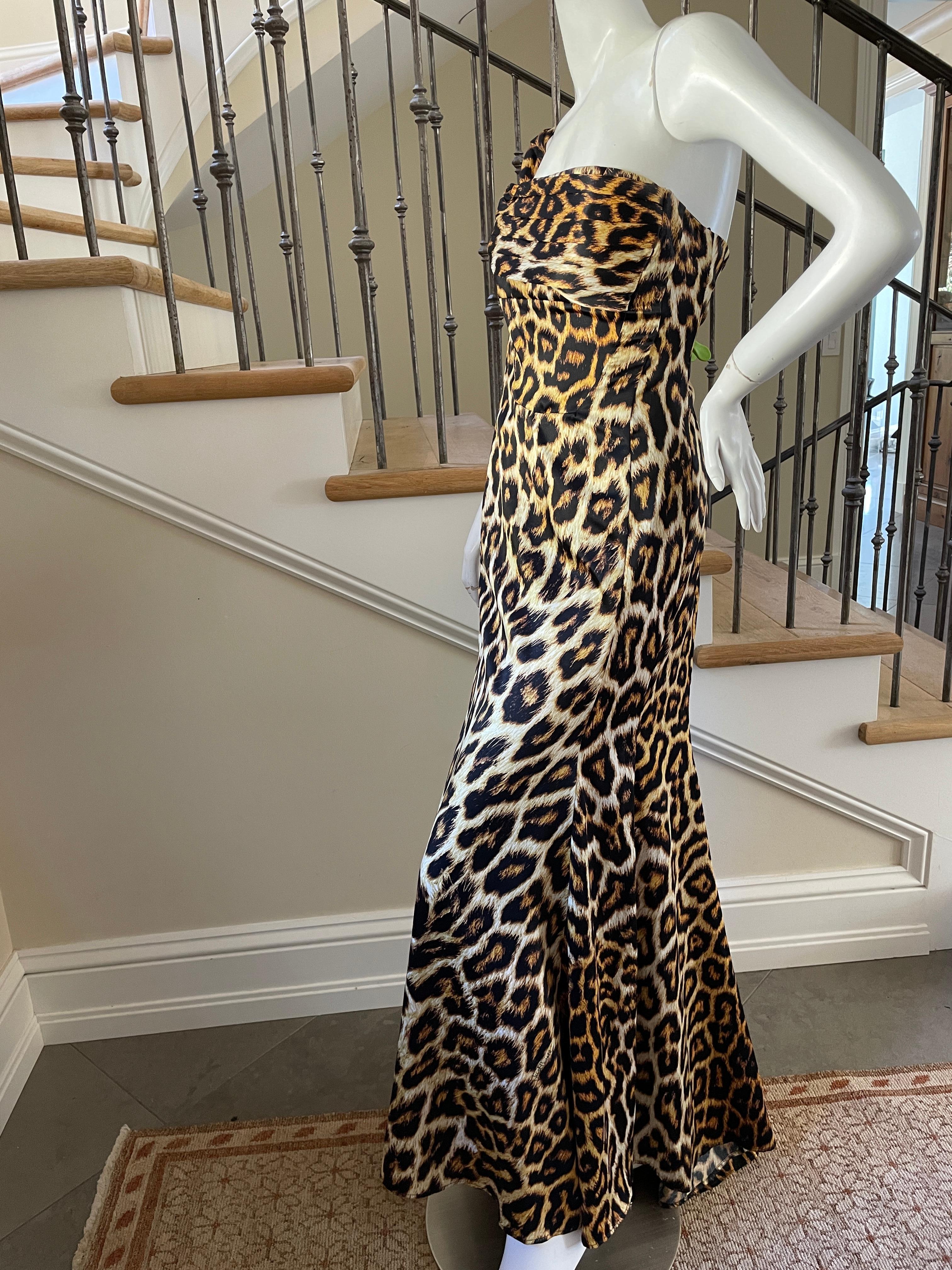 Women's Just Cavalli Leopard Print One Shoulder Evening Dress by Roberto Cavalli For Sale