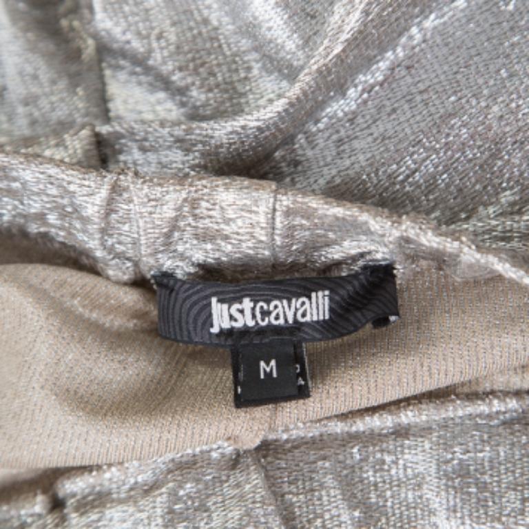 Just Cavalli Metallic Patched Stretch Knit Leggings M (Grau) im Angebot