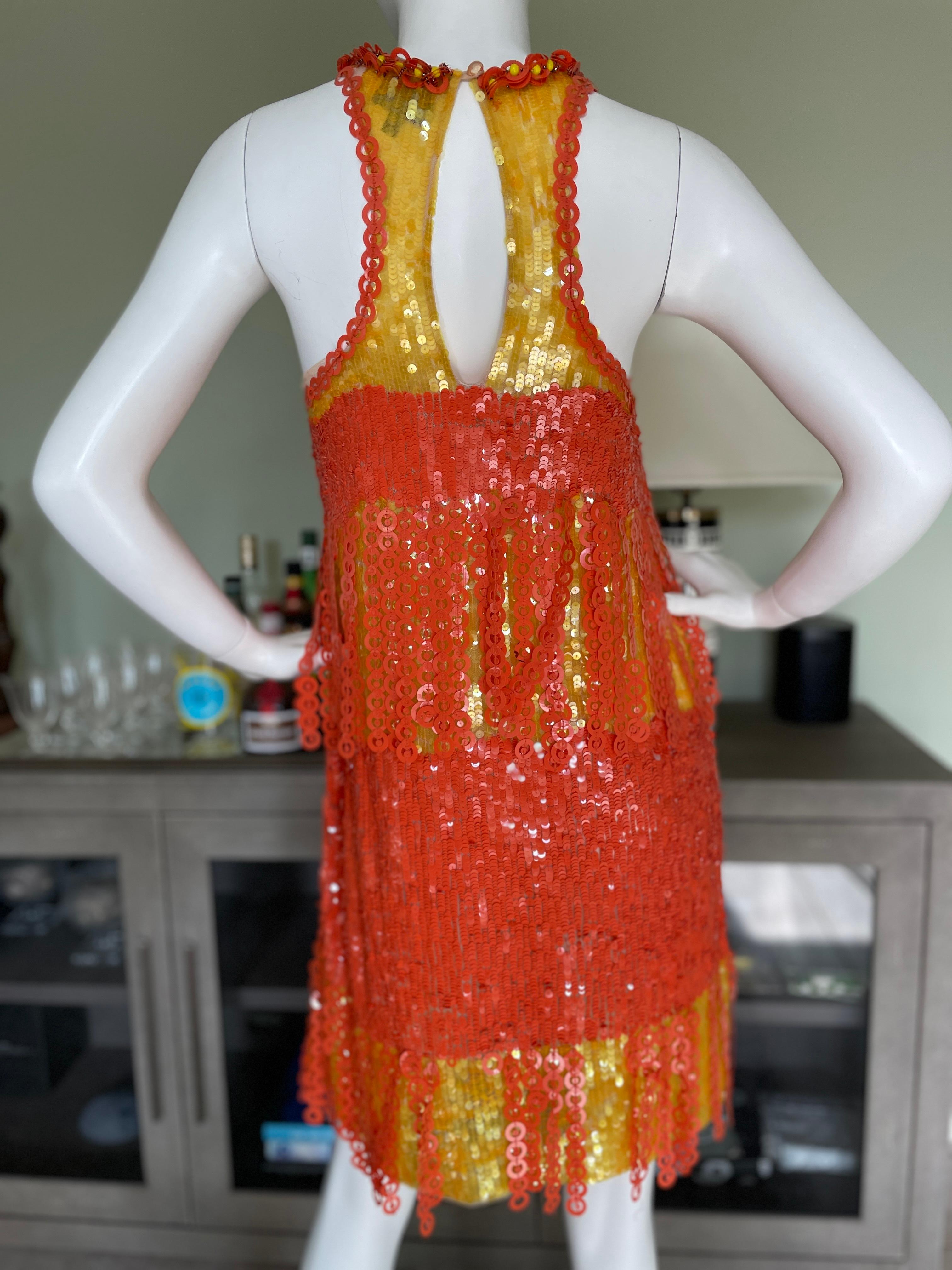 Red Just Cavalli Mod Orange Sequin Fringed Mini Dress by Roberto Cavalli  For Sale