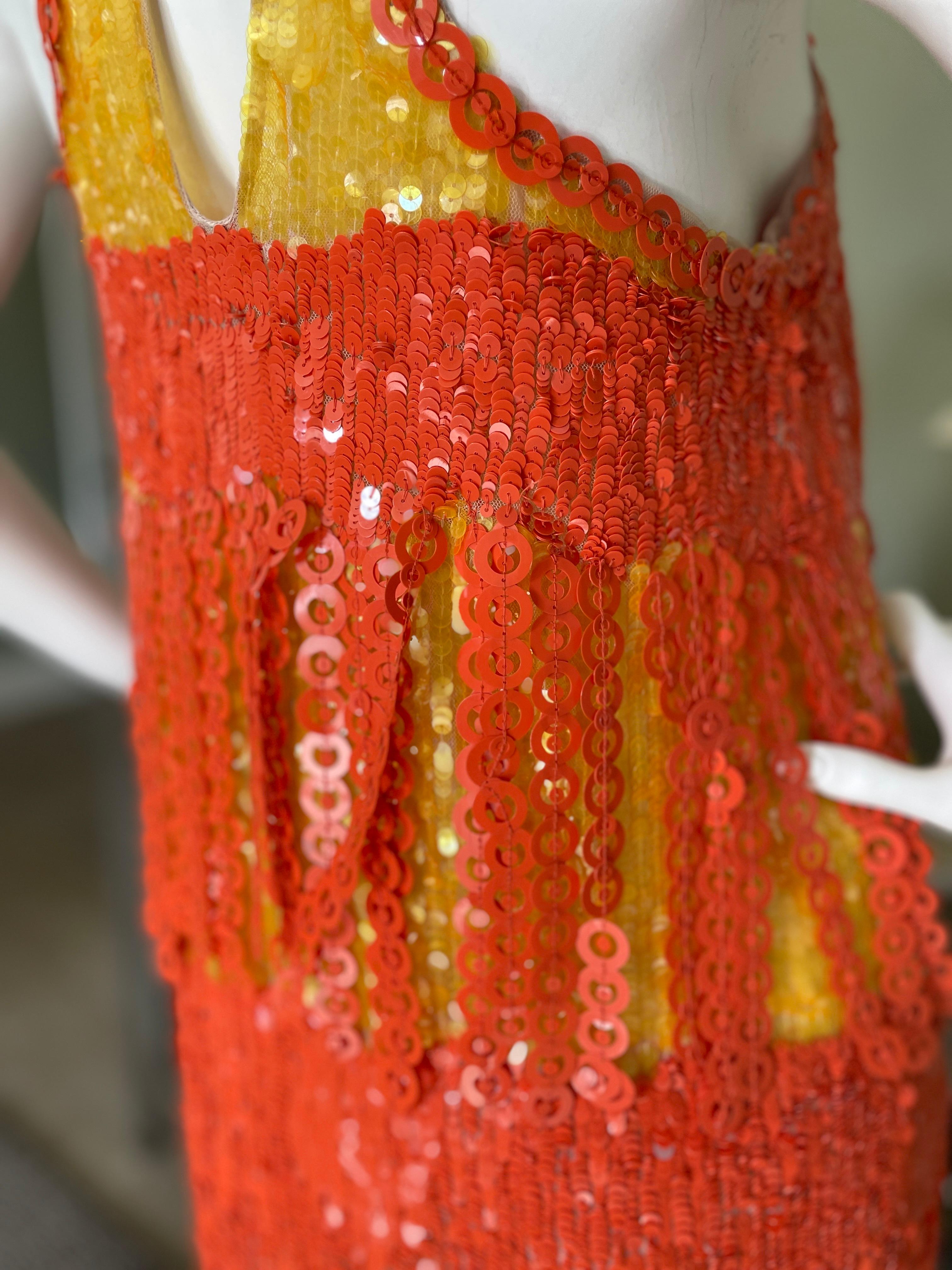 Just Cavalli Mod Orange Sequin Fringed Mini Dress by Roberto Cavalli  In Good Condition For Sale In Cloverdale, CA
