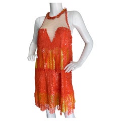 Just Cavalli Mod Orange Sequin Fringed Mini Dress by Roberto Cavalli 
