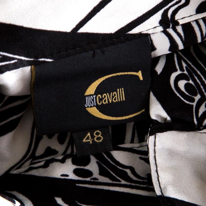 Women's Just Cavalli Monochrome Printed Silk Long Sleeve Blouse L