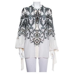 Just Cavalli Monochrome Printed Silk Sleeve Tie Detail Top M