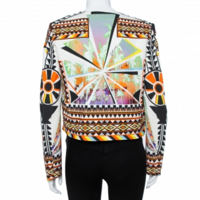 Just Cavalli Multicolor Abstract Nylon Blend Print Crop Top Blazer S In Good Condition For Sale In Dubai, Al Qouz 2