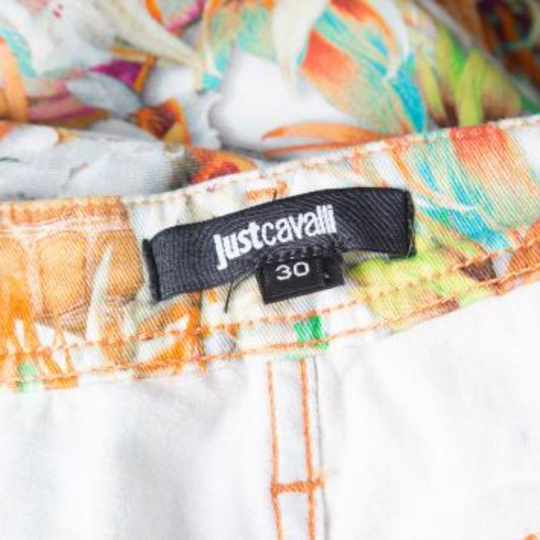 Just Cavalli Mehrfarbige trägerlose Jeans mit Blumen- und Python-Druck in geradem Ausschnitt M im Angebot 3