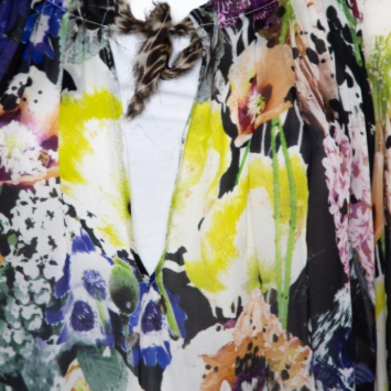 Just Cavalli Multicolor Floral & Animal Printed Silk Tunic M For Sale 1