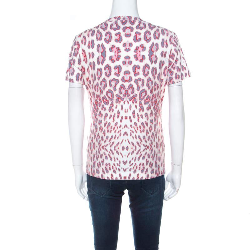 Gray Just Cavalli Multicolor Leopard Print Slit Neck T-Shirt S
