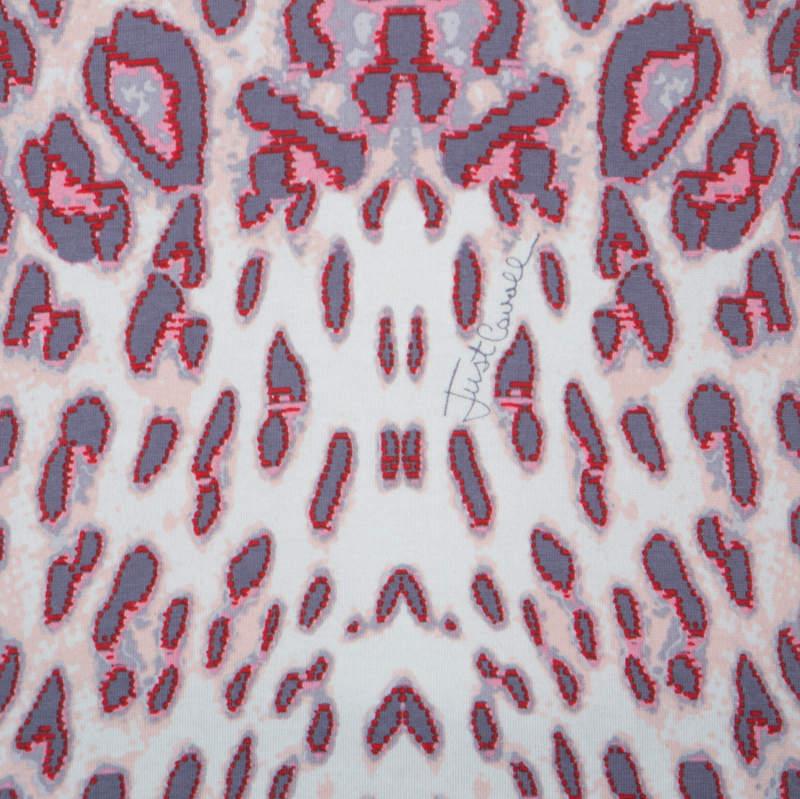 Just Cavalli Multicolor Leopard Print Slit Neck T-Shirt S In Good Condition In Dubai, Al Qouz 2