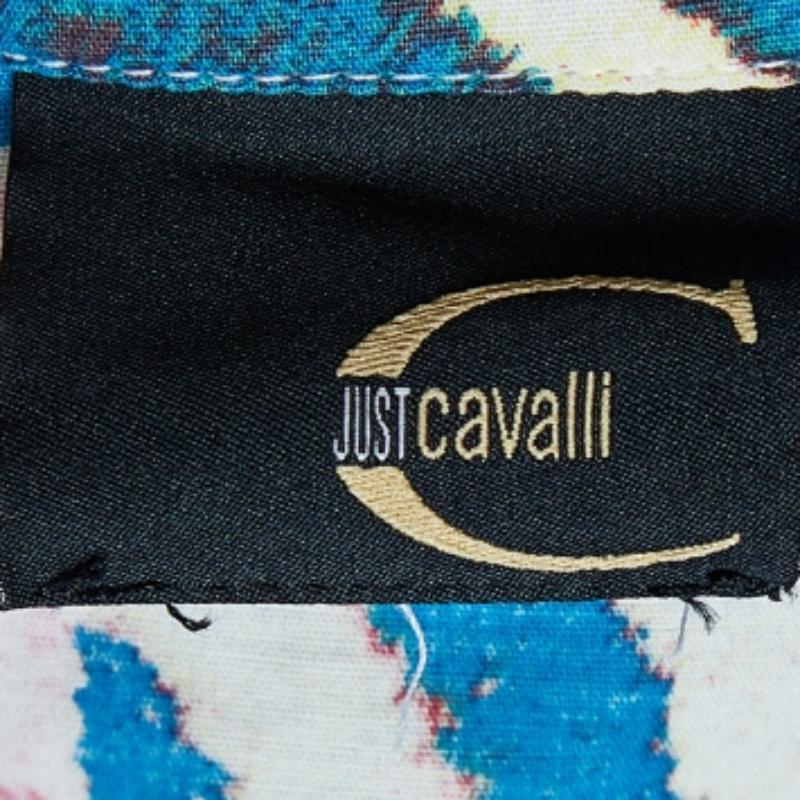 Donna Just Cavalli - Camicia in cotone stampato patchwork multicolore con bottoni davanti M. I. in vendita