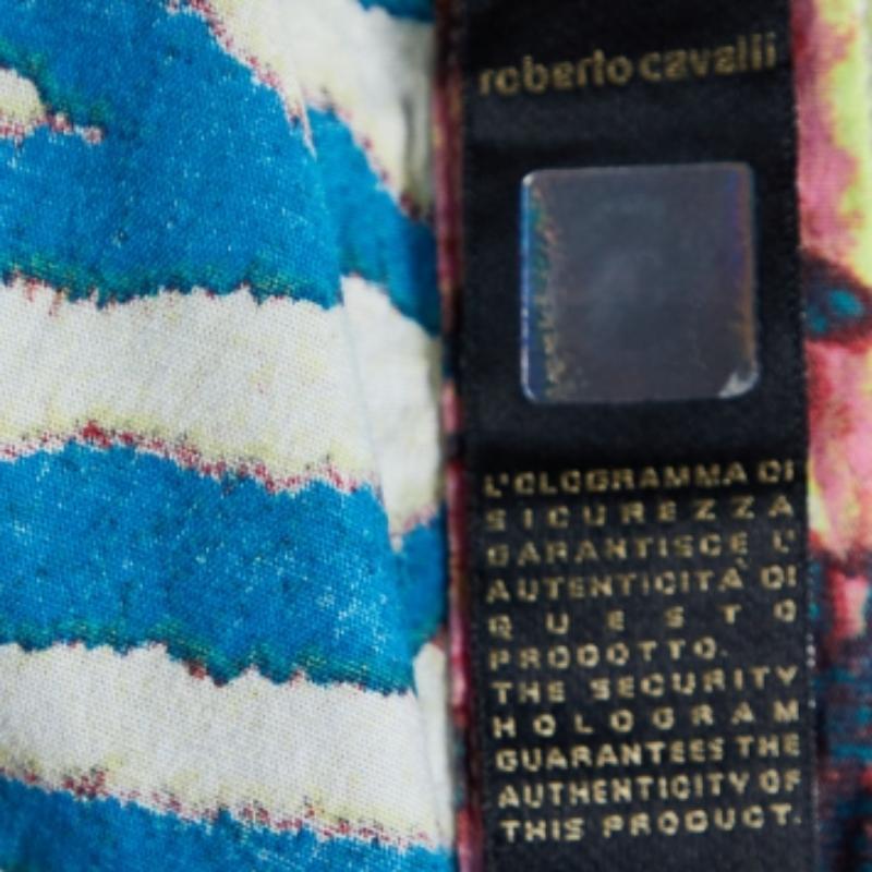 Just Cavalli - Camicia in cotone stampato patchwork multicolore con bottoni davanti M. I. in vendita 1