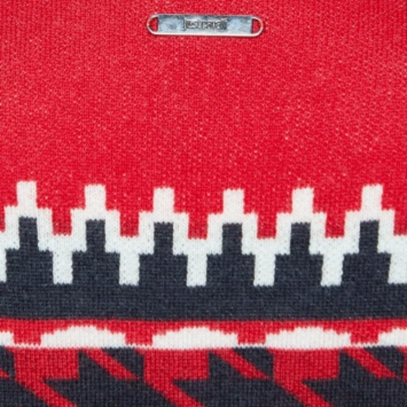 Just Cavalli Mehrfarbig gemusterter Pullover mit V-Ausschnitt aus Wolle und Seide M (Grau) im Angebot