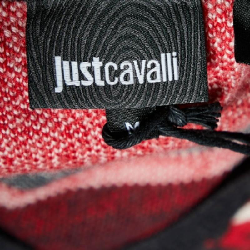 Just Cavalli Mehrfarbig gemusterter Pullover mit V-Ausschnitt aus Wolle und Seide M Herren im Angebot