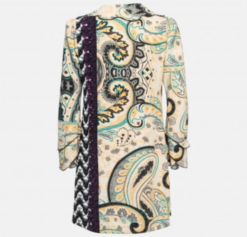 Beige Just Cavalli - Robe courte à volants en crêpe imprimé multicolore S en vente