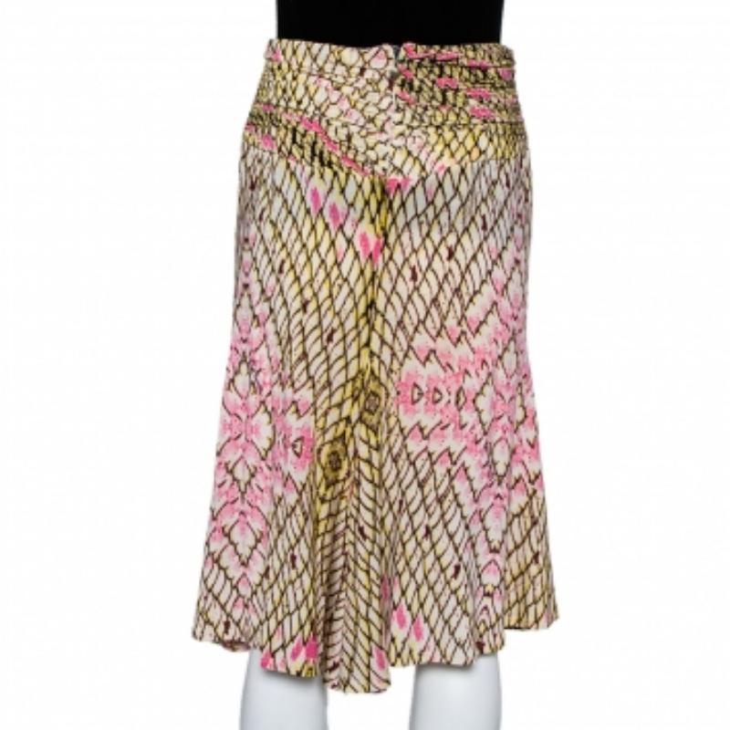 Brown Just Cavalli Multicolor Printed Jersey Ruched Waist Detail Flared Skirt M For Sale