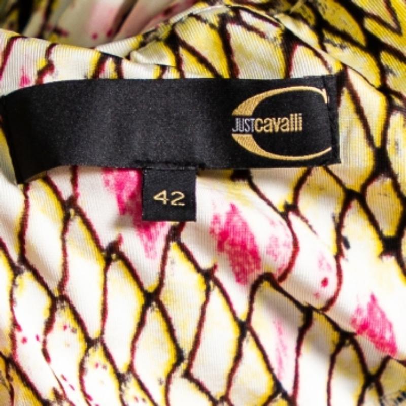 Just Cavalli Multicolor Printed Jersey Ruched Waist Detail Flared Skirt M In Good Condition For Sale In Dubai, Al Qouz 2
