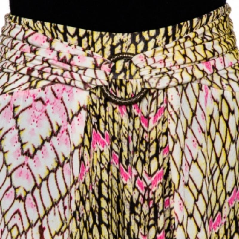 Just Cavalli Multicolor Printed Jersey Ruched Waist Detail Flared Skirt M For Sale 1