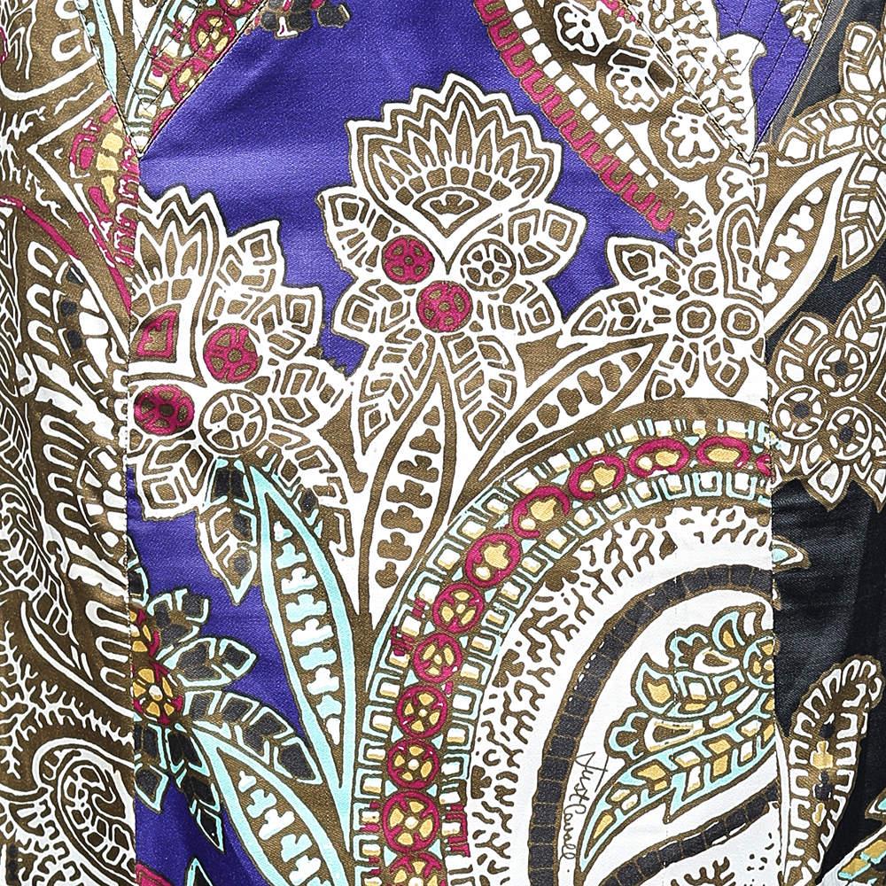 Just Cavalli Multicolor Printed Satin Ruffle Detail Maxi Skirt S In Good Condition In Dubai, Al Qouz 2