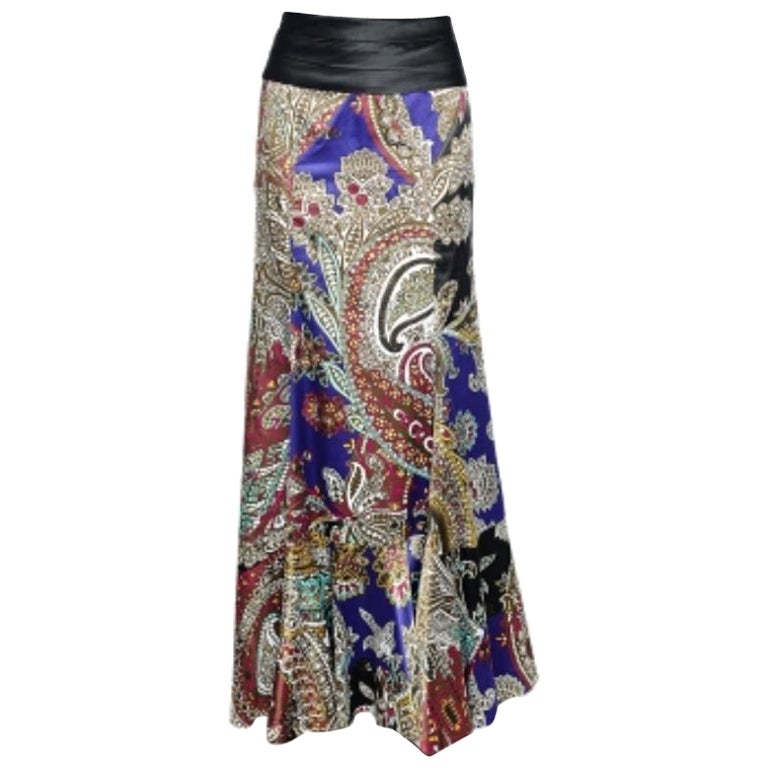 Just Cavalli Multicolor Printed Satin Ruffle Detail Maxi Skirt S