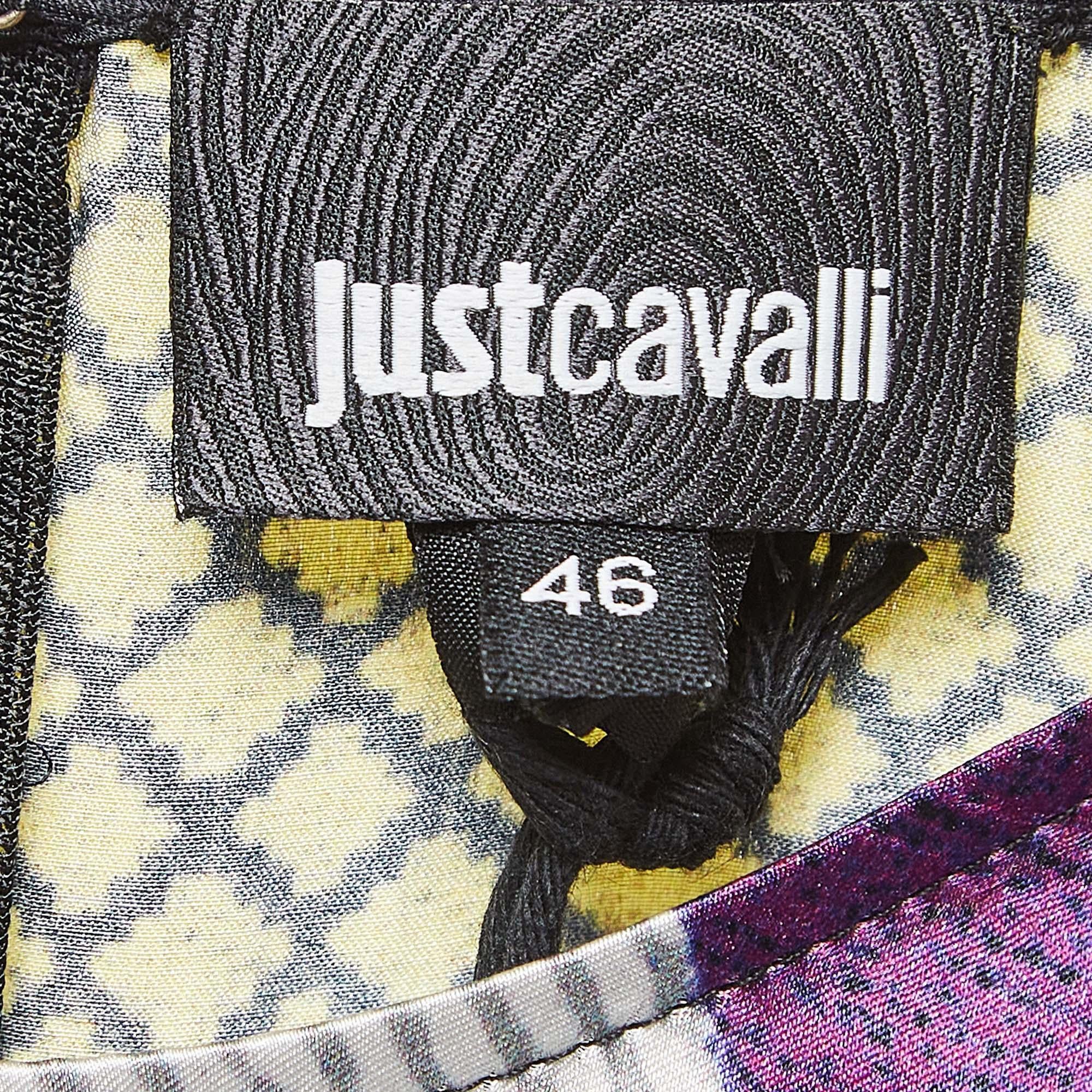 Just Cavalli Multicolor Printed Satin Silk Shift Dress L For Sale 2